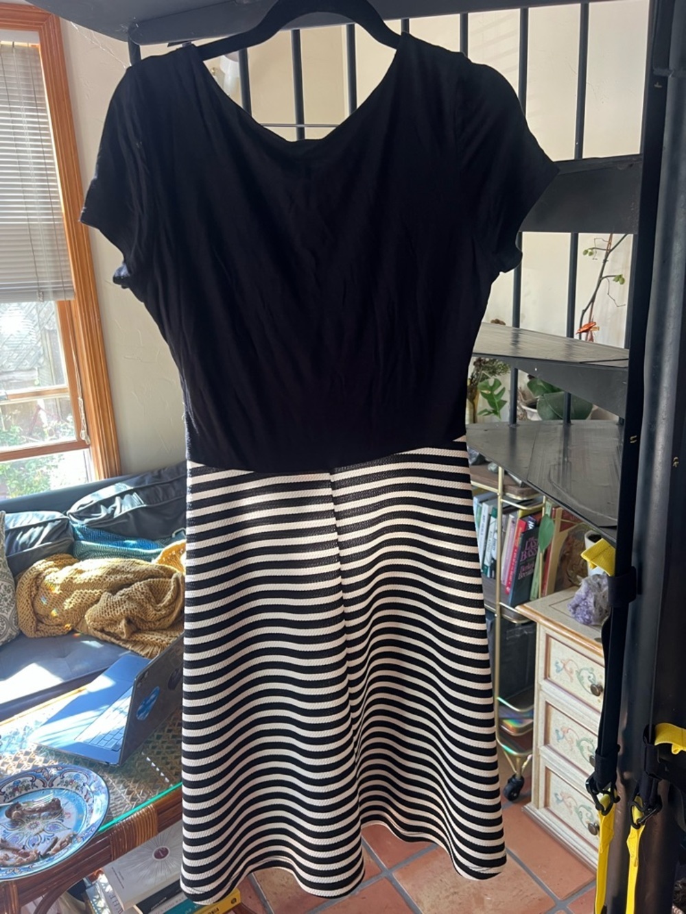 Gilli Black and White Striped Midi Fit-and-Flare Dress - Picture 2 of 6